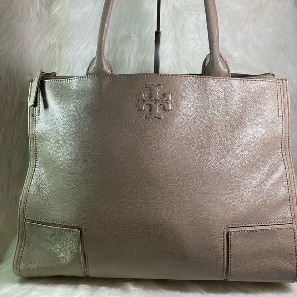 Tory Burch Handbags - EUC🔥Tory Burch ELLA Leather and Canvas French Gray Tote, Style #41159501-036
